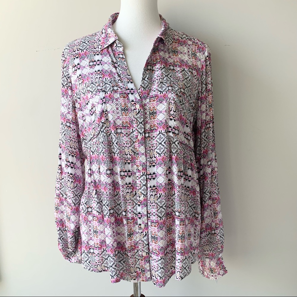Mauve Anthropologie Pink Black Long Sleeve Collar Shirt Size Medium